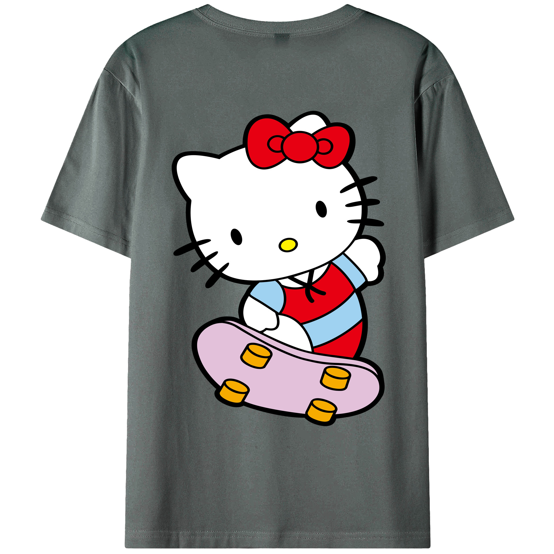 （画像用） Hello Kitty ハローキティ 綿100％ メンズ半袖Tシャツ（バックプリント） 通気性